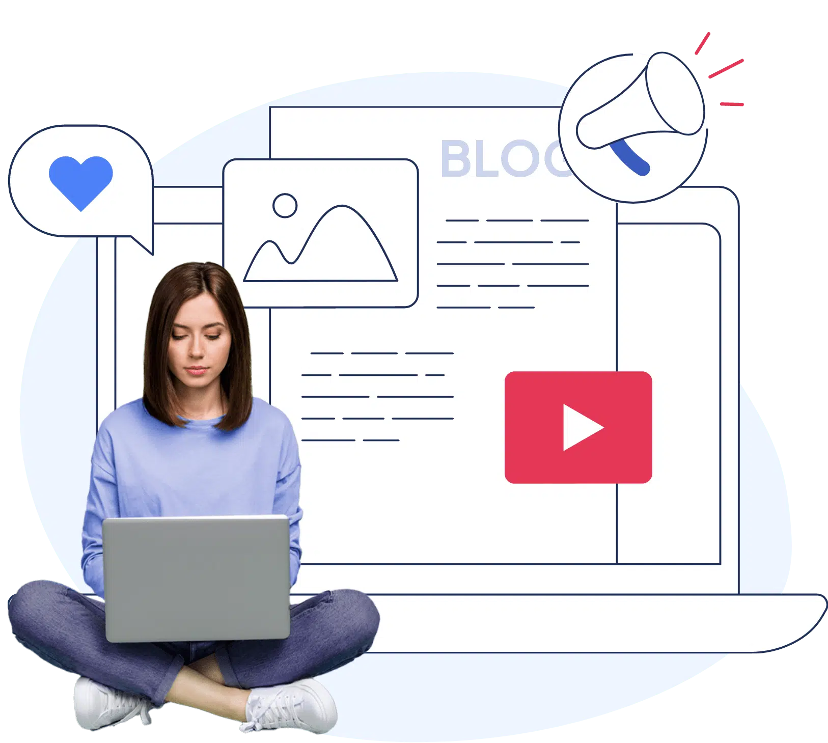 a woman sitting cross legged with her legs crossed and a laptop