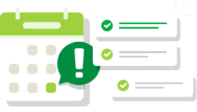 a green and white calendar with check marks