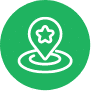 a green circle with a white star and a pin